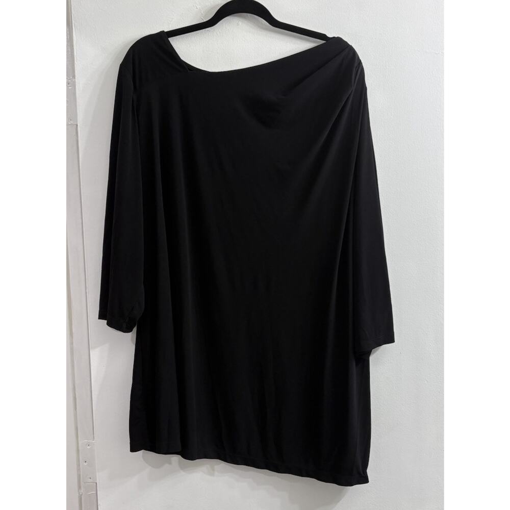 Susan Graver Black Liquid Knit 3/4 Sleeve Top‎ Size 3X Asymmetrical Hem Neckline